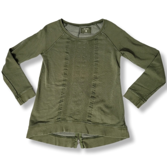 Ruff Hewn Sage Green Boho Terry Cloth Long Sleeve Pullover Top - Picture 1 of 9